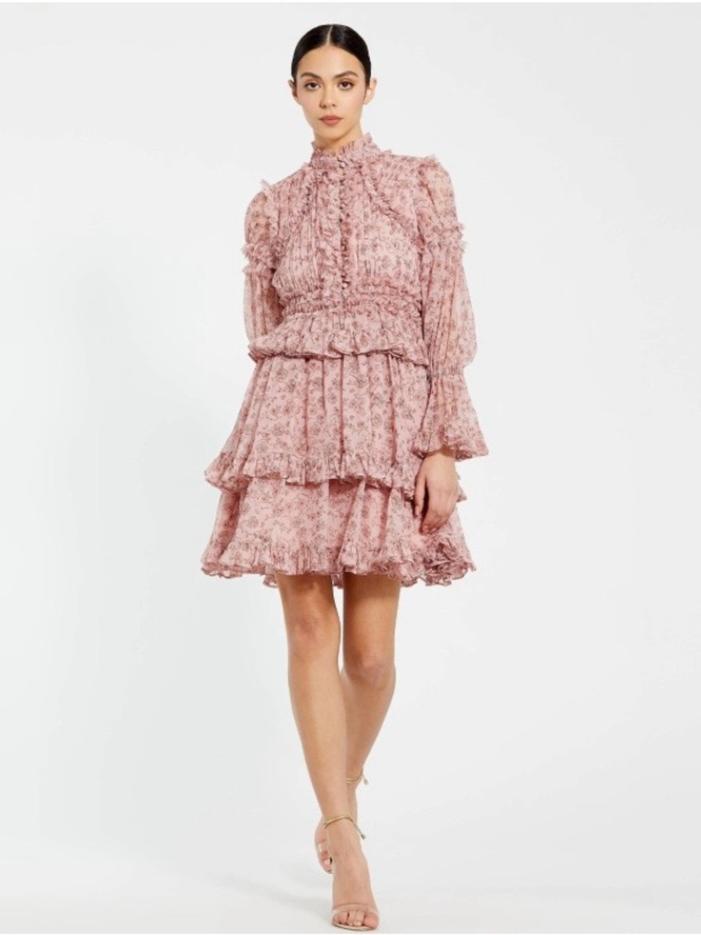 Mac Duggal 17002 Evening Pink Chiffon Mock Neck Knee Length Dress Sz 8 NWT